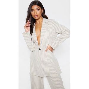 Stone Pinstriped Boyfriend Blazer